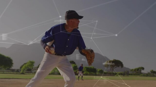 Baseball infielder fielding bouncer and throwing toward first baseman for out amid network overlay