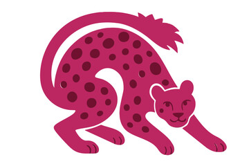 Leopard illustration, colorful minimalist style, mid-century modern, childlike shapes, whimsical character design, no outlines, solid colors, stylized proportions