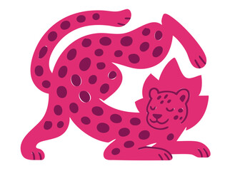 Leopard illustration, colorful minimalist style, mid-century modern, childlike shapes, whimsical character design, no outlines, solid colors, stylized proportions