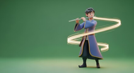 3D Character Girl Playing Violin with Musical Notes