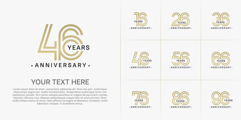 Naklejka premium Anniversary logo style double line number set. gold and black color on white background for celebration event