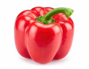 Fresh Red Bell Pepper with Green Stem on a White Backgorund