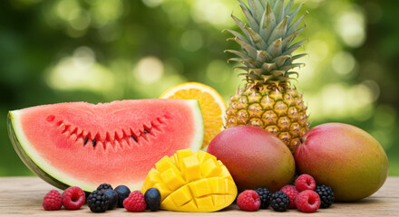 Juicy Summer Fruits Watermelon, Mango, Pineapple, and More