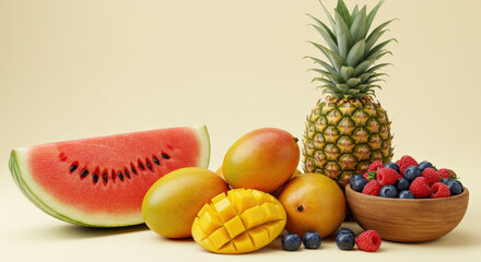 Summer Fruits Juicy Watermelon, Sweet Mangoes, and Refreshing Berries