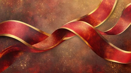 Red and Gold Swirling Ribbons on Cosmic Background