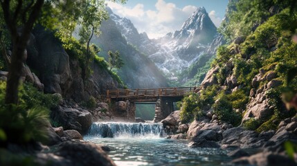 Serene Mountain River Landscape: A Tranquil Waterfall Scene