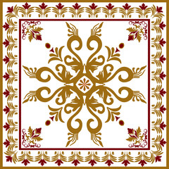 Native ethnic geometric pattern samless gold and red on a light gray background. fabric, tiles, rugs, shirts	