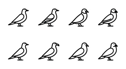 Set of Line Art Bird Icons Featuring Songbirds  in Minimal Style