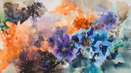 Abstract Watercolor Floral Painting: Vibrant Hues and Blossoms