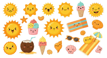 Adorable Summer Icons Cute Sun, Ice Cream, Beach, and More!