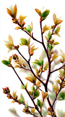 Nature Photography: Green Botanical Leaves and Sprouting Buds in Vibrant Spring Season
