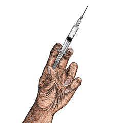 Illustration etching injection medicine drug with pointillism