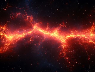 Cosmic firestorm a vibrant red nebula streaking across the starlit expanse