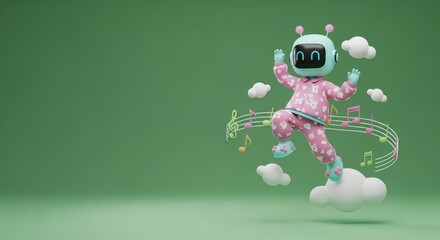 3D Character Green Robot with One Eye Dancing