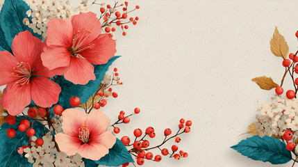 Elegant Pink Floral Background: Vintage Botanical Design with Blossoms and Petals for Spring and Summer Wedding Decor and Home Styling
