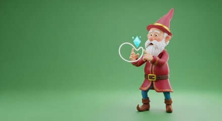 3D Character Witch with Pointy Hat and Broomstick