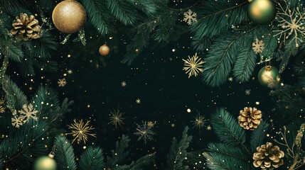 Elegant Christmas Background: Green and Gold Festive Decor