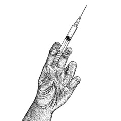 Illustration etching injection medicine drug with stipple dotted