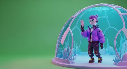 3D Character Boy in Spaceship Cockpit with Planets Outside
