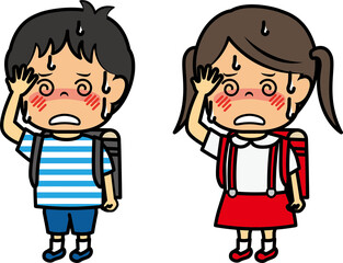 熱中症の日本人小学生男女