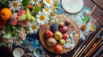 Still Life with Fruit, Flowers, and Artist's Palette