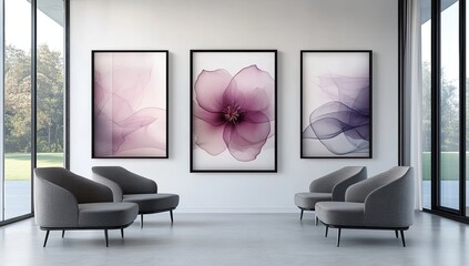 Modern waiting room with abstract floral art