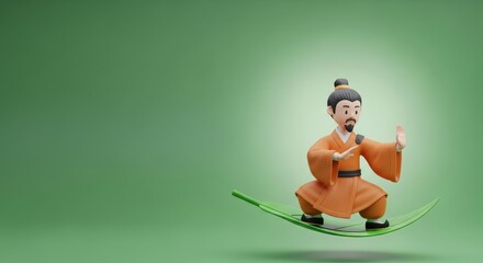 3D Character Samurai in Armor with Katana Sword