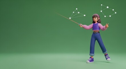 3D Character Woman DJ with Headphones at Turntables