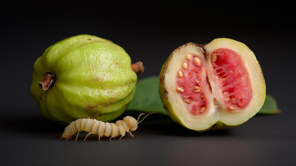  Ripe Guava Fruit Cut Open Displaying Pink Flesh and Natural Seeds