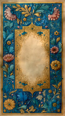 Elegant Floral Gold & Blue Pattern: Ornate Decorative Background for Vintage Paper Art