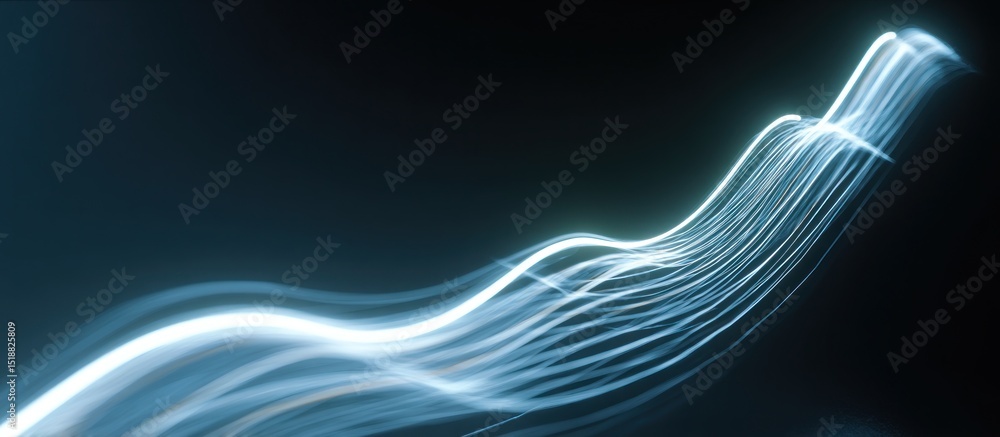 Poster abstract light trails forming a wave pattern against a dark background with a sense of movement and 