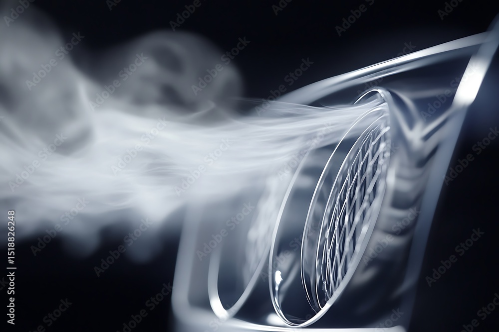 Poster abstract glass structure with mesh design and vapor on transparent background