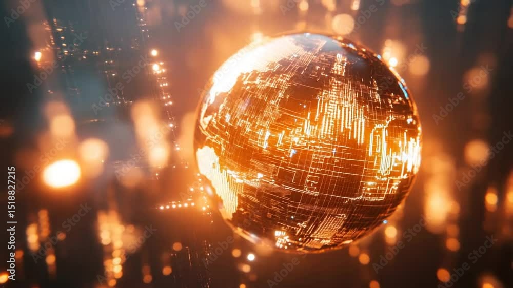 Poster digital globe animation with abstract glowing circuitry and data transfer concept