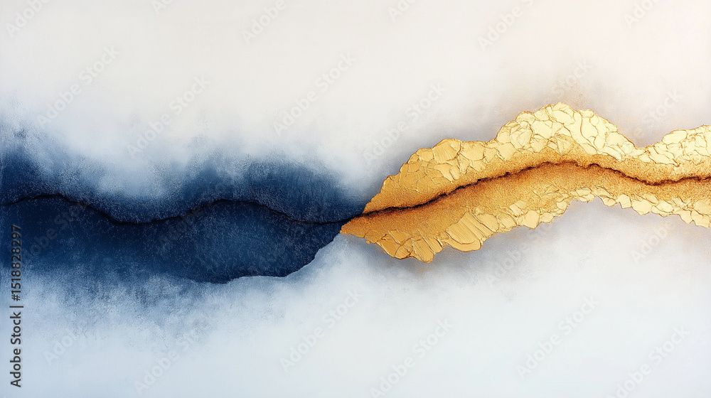 Poster abstract golden and blue gradient: a captivating visual divides itself into two distinct halves, wit