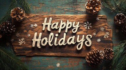 Rustic Wooden Sign: Happy Holidays Season's Greetings