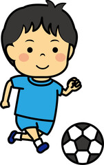 サッカーをする男児