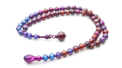 Obraz premium Colorful Beaded Necklace with Round Gemstone Beads on a White Background