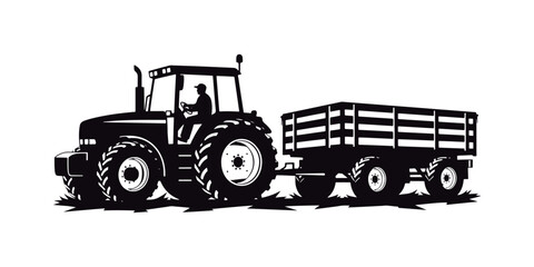 Farm Tractor with Trailer Silhouette.  © LuisAlfonso