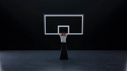Basketball hoop with net and backboard on dark indoor court isolated against black background, sport game competition fitness exercise training with basketball rim and goal for recreation - Powered by Adobe