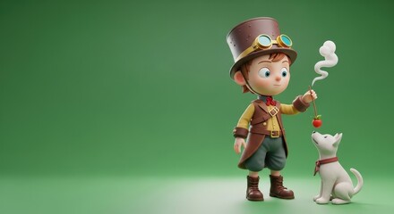 3D Character Steampunk Woman with Goggles and Parasol