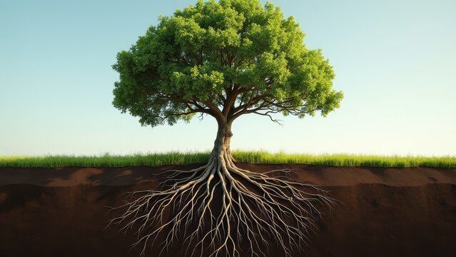 Display scene of trees and roots