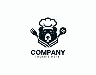 Charming Chef Bear Culinary Mascot Restaurant Kitchen Vector Logo Design