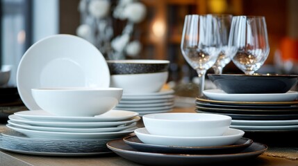 Fototapeta premium Elegant stacked dinnerware display