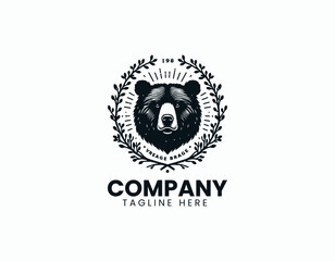Vintage Bear in Hop Branches Classic Brewery Craft Beer Vector Logo Design