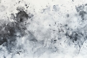 Abstract grayscale ink wash.  A textured surface with mottled gray and white ink splatter and washes