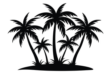 Fototapeta premium Tropical Palm Trees Silhouette on Island Black and White Vector Illustration