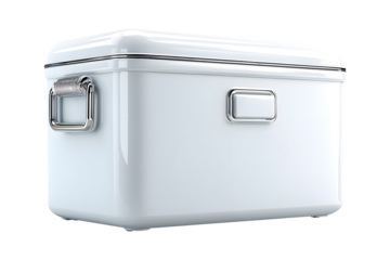Retro-style white storage box with chrome accents on a clean transparent Background