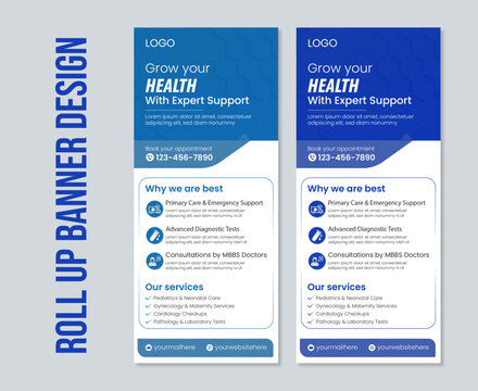 Medical Roll-Up Banner Template &ndash; Hospital & Clinic Advertising Design, Clean Healthcare Roll-Up Banner &ndash; Doctor & Medical Services Promotion, Professional Medical Banner Stand Design