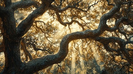 Ancient Oak Tree bathed in Golden Sunlight