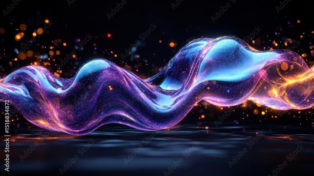 Aufkleber abstract flowing colorful wave with glowing sparkles and luminous effects in dark background